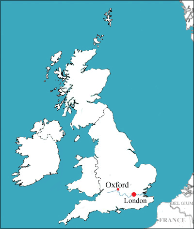 Map of Oxford in Britain